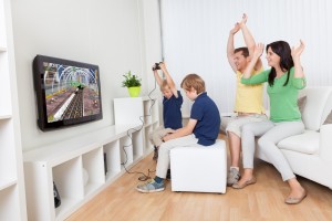Family playing video game