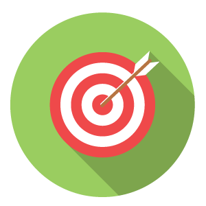 Cartoon image of an arrow in the middle of an archery target