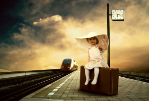 child waiting for a train