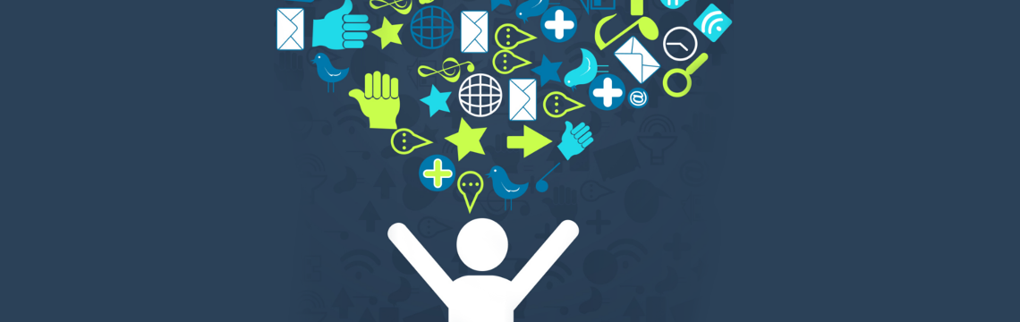 stick figure with various icons